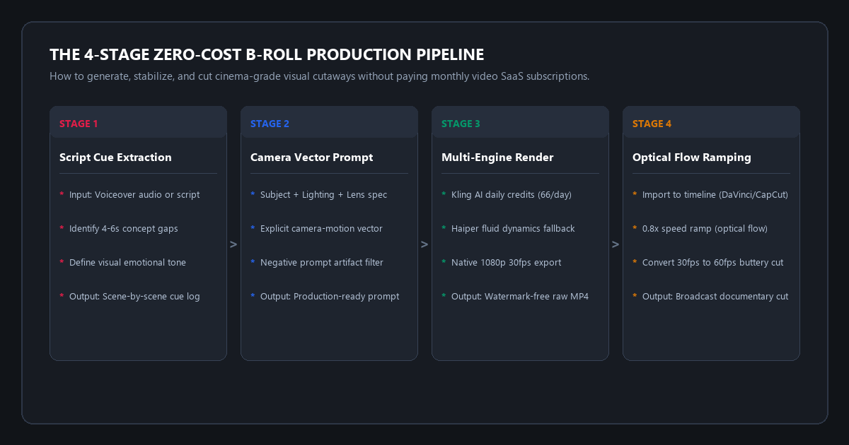 The 4-Stage Zero-Cost B-Roll Production Pipeline
