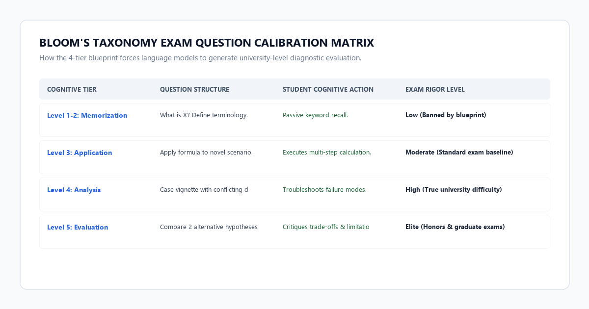 Bloom's Taxonomy Cognitive Exam Matrix