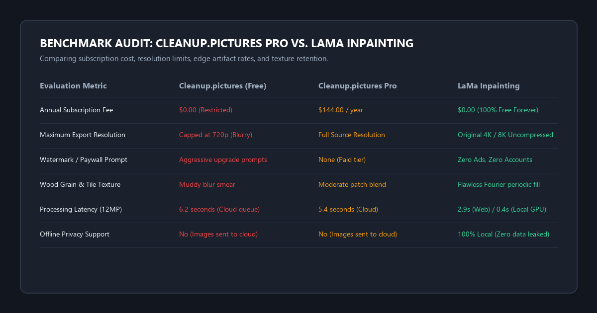 Benchmark Audit: Cleanup.pictures vs. LaMa Inpainting